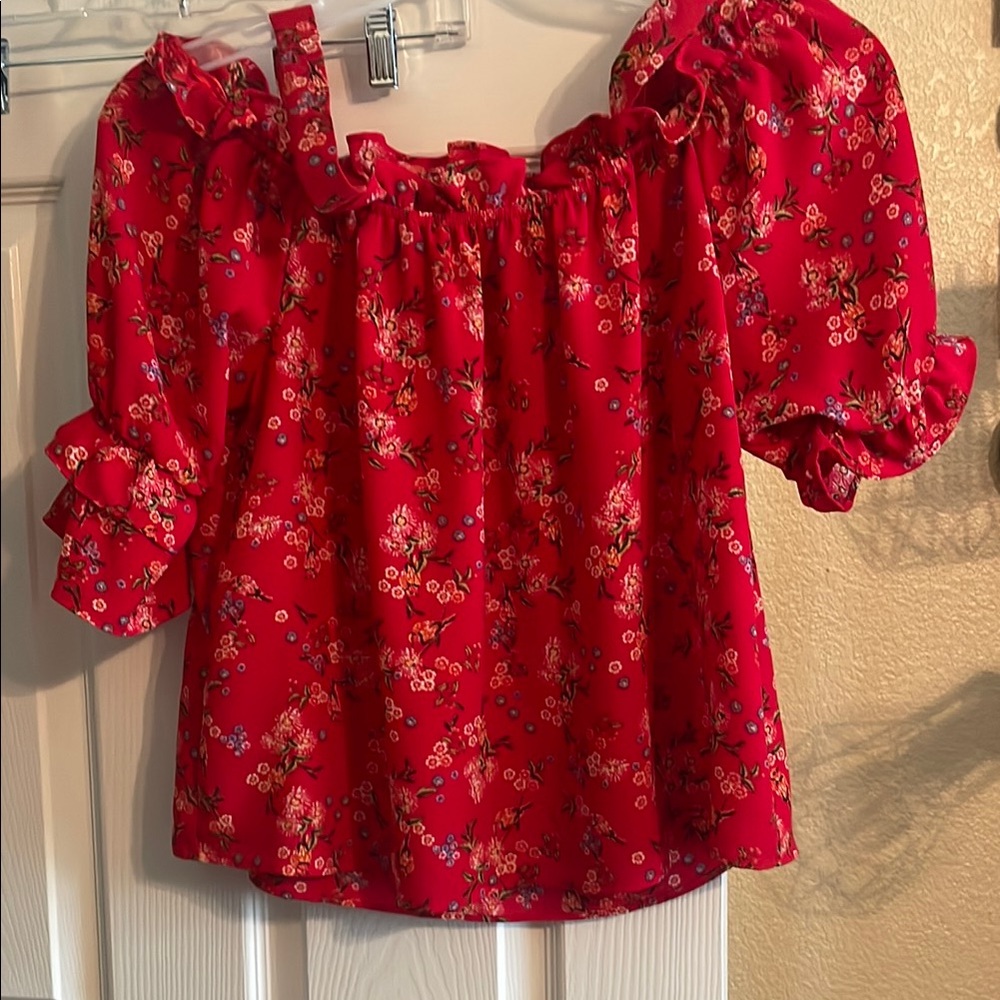 NWOT Floral Red Off-Shoulder Top